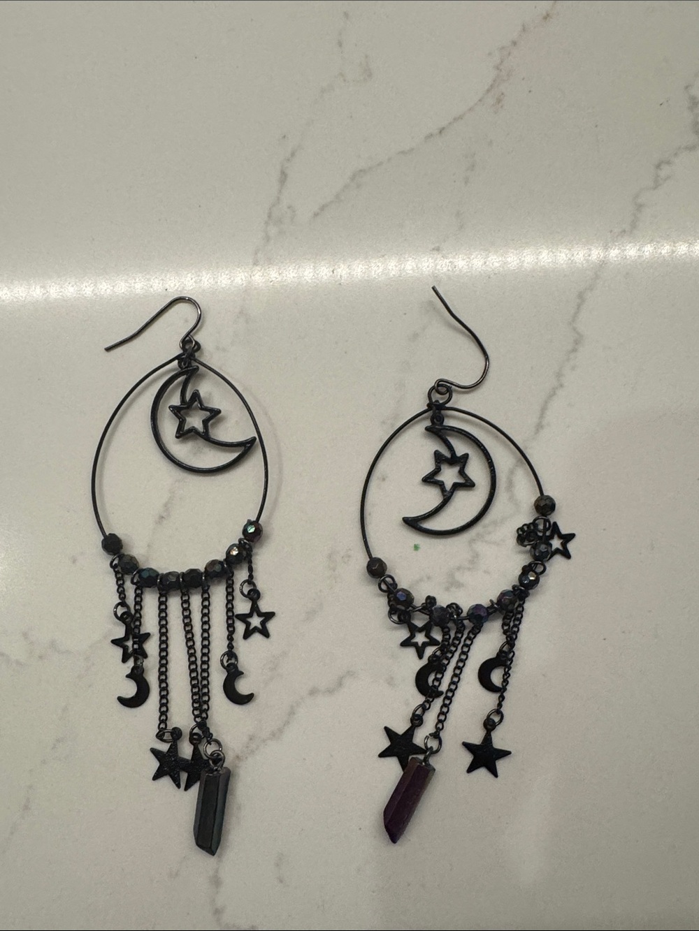 Claire's Black Celestial Dangle Earrings with Dark Crystal Drops